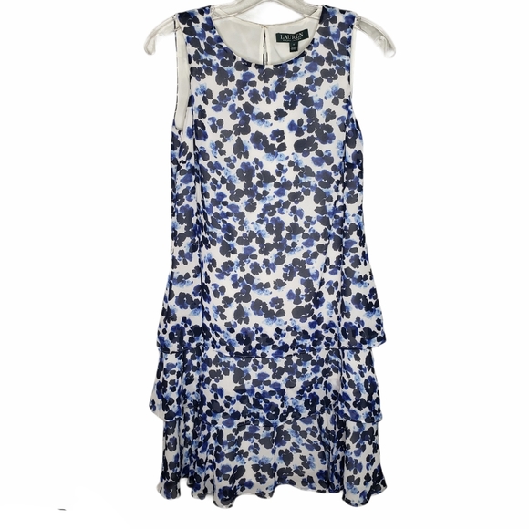 NWT Lauren Ralph Lauren floral print tiered ruffled midi sheath dress size 0 - Picture 2 of 11
